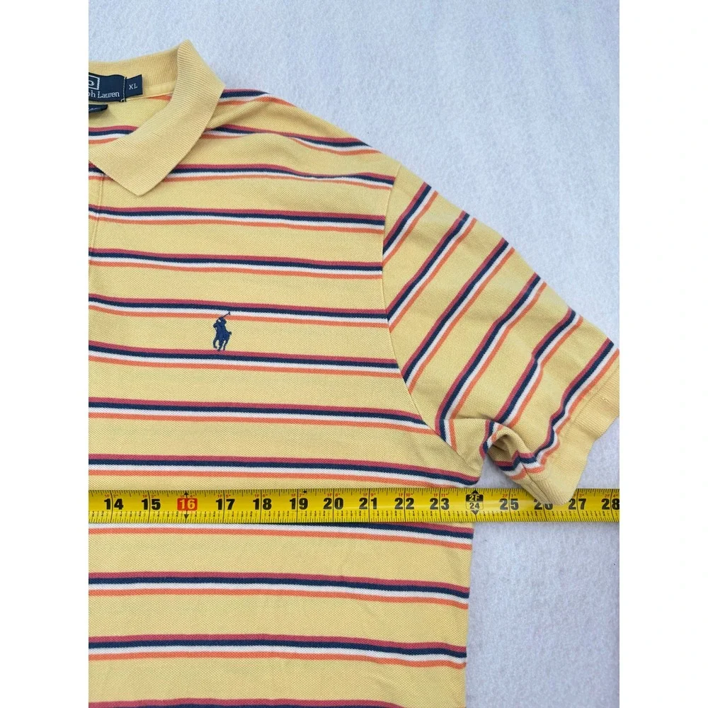 Polo Ralph Lauren Mens XL Short Sleeve Cotton Pique Polo Yellow Striped Preppy